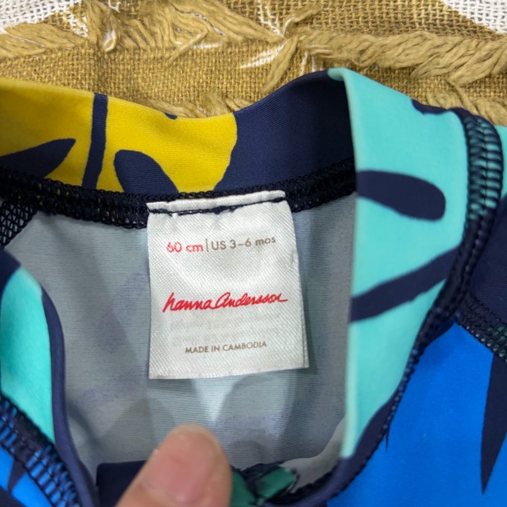 Hanna Andersson Rash Guard Swim Suit Zip Up Unisex Tropical Leaves Sz 3-6 Months - Picture 3 of 4